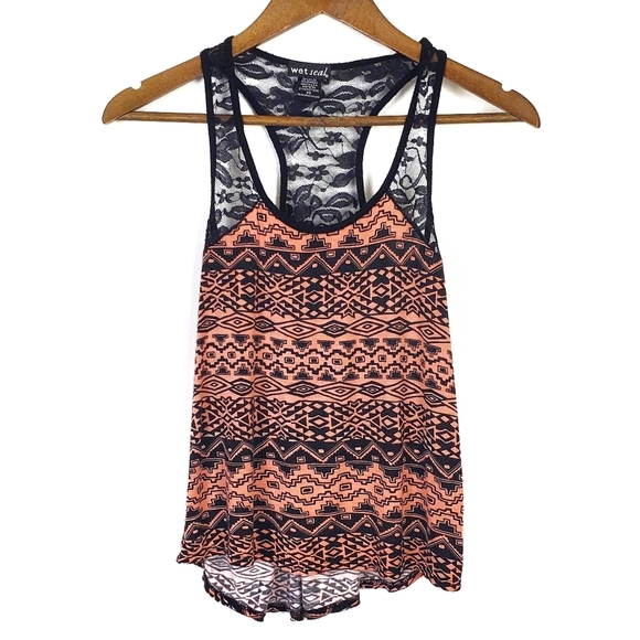 Wet Seal Tops - Wet Seal Sleeveless Aztec Lace Tank Top Womens Size XS Orange Black Lace Detail